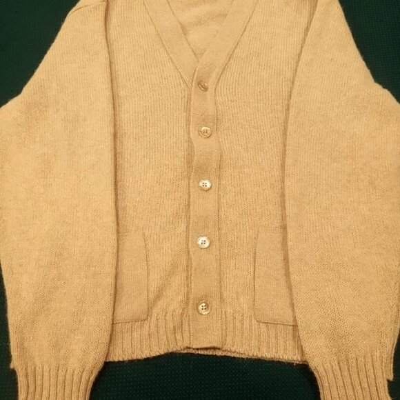 Vintage Jantzen Scotch Tumbler Men's Tan Medium Cardigan Sweater - Made In USA - Picture 2 of 5
